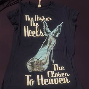 Women's Blue Graphic Tee - "The Higher The Heels"